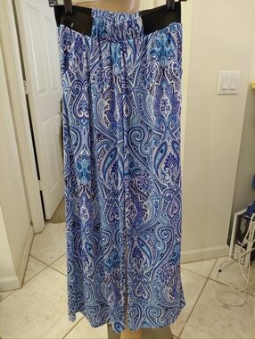 NWOT MAGIC PANTZ Blue Paisley W/ POCKETS WIDE BAND WAIST ONE SZ.